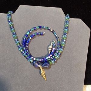 Hand Made Blue and Gold Beaded Set.